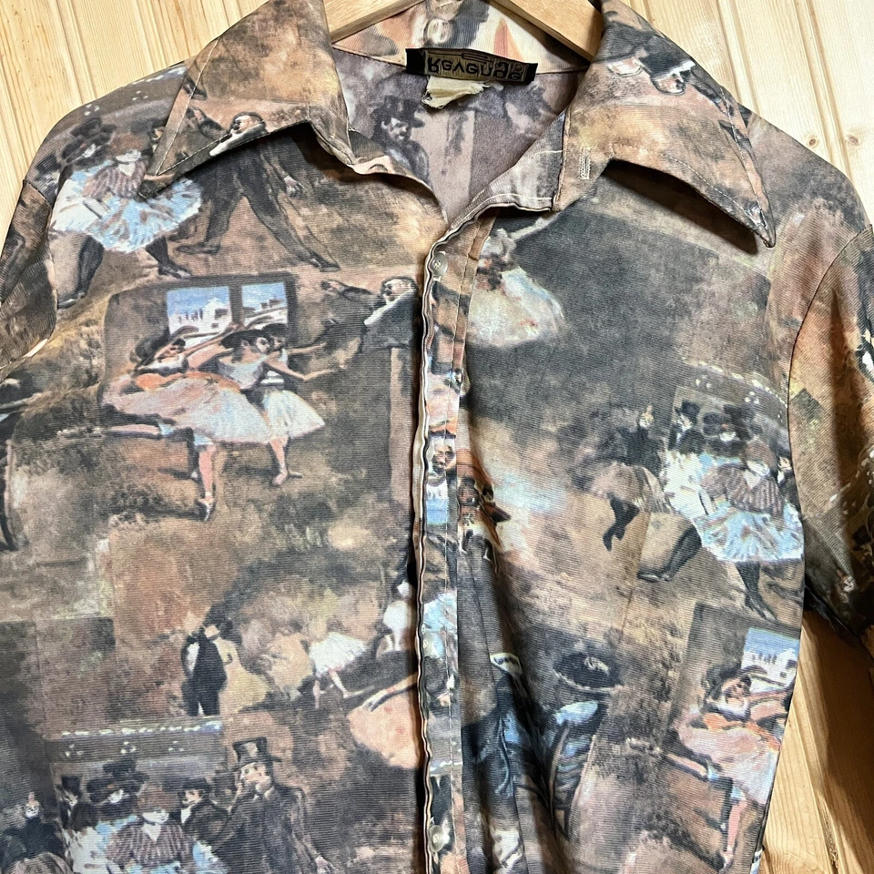 Camisa De Colección Disco Revenge Abotonada AOP Imagen Estampada Delgada Transparente Elástica Talla M Foto 4 de 4