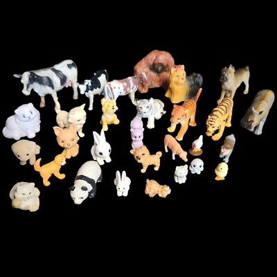 30 Vintage Animal Figurines PVC Plastic Resin Farm Zoo Cats Dogs.5''- 2.5''T  Toys