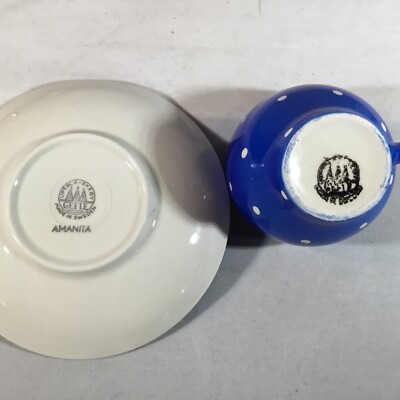 GEFLE of Sweden Upsala Ekeby CUP SAUCER Amanita Pattern Blue