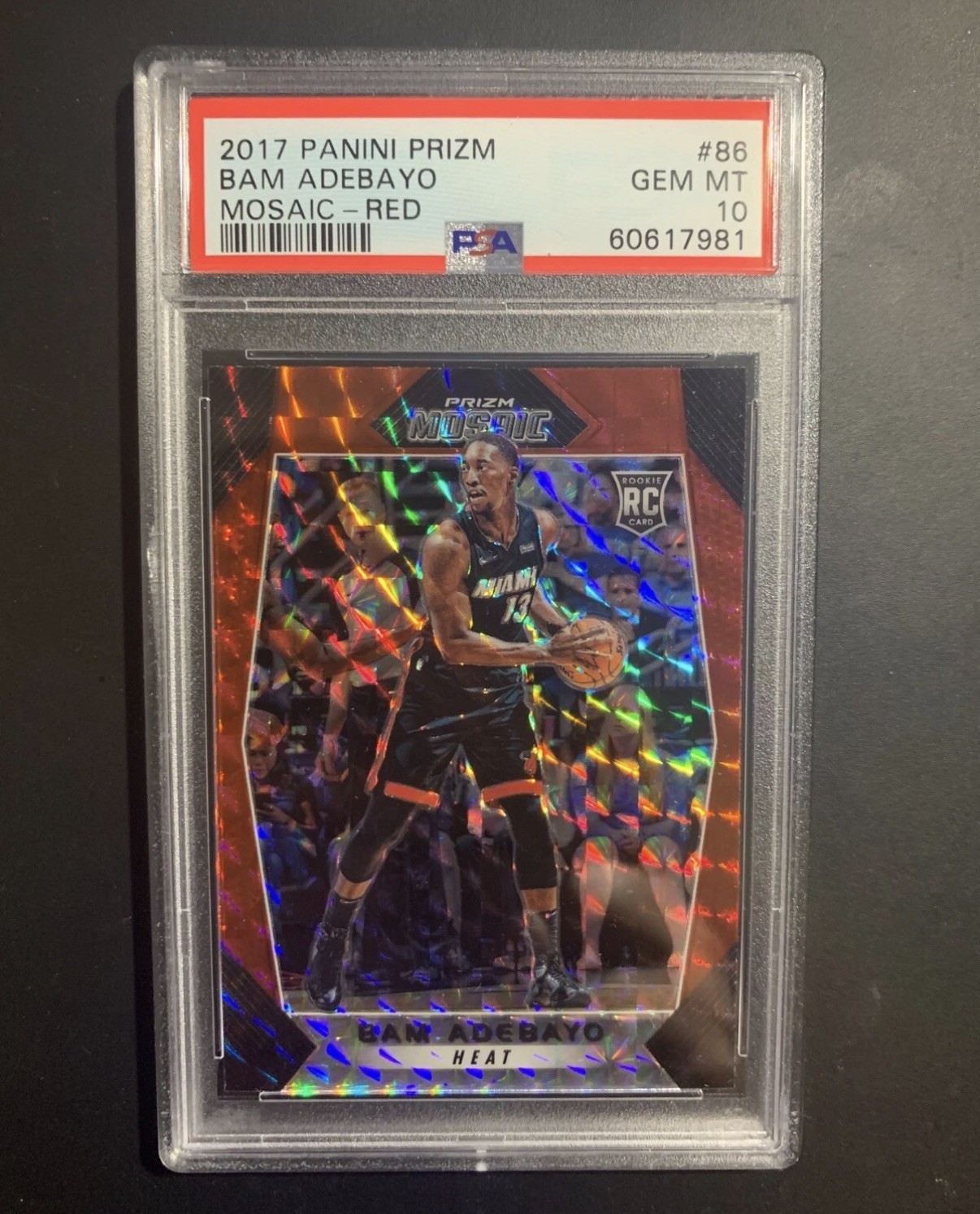 BAM ADEBAYO 2017-18 PANINI PRIZM MOSAIC RED #86 ROOKIE RC HEAT PSA 10 GEM MINT