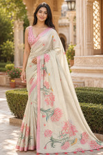 Aadatein Erode Silk Floral Printed Saree with Pink Border