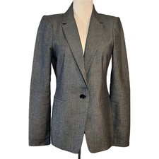 BCBG Maxazria Blazer Jacket Dark Heather Gray One Button Size S Contrast Panel