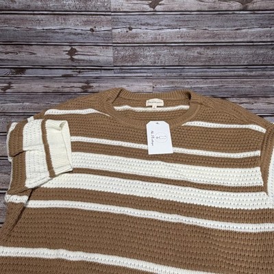 Thread & Supply NWT Maisie Sweater Womens L Brown Ivory Striped Short Sleeve
