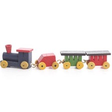 Set of 6 Miniature Wood Painted Toy Train Sets, 3-1/2" Long, each