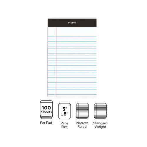Staples Notepads 5" x 8" Narrow White 100 Sheets/Pad 6 Pads/Pack (13770) 398211 - Bild 2 von 8