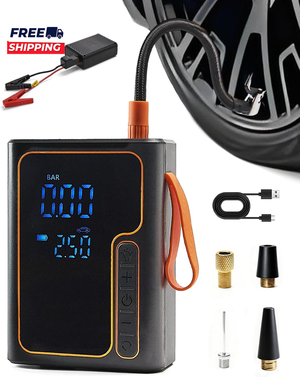 Cordless Tire Inflator and Battery Jumper Portable Air Compressor