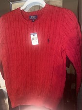 Ralph Lauren Polo Boys Cable Knit Sweater Red Boys Sz L 14-16 
