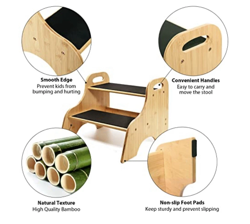 Ollieroo Bamboo 2 Step Stool, Heavy Duty with Non-Slip - A0110 - Image 2 of 4