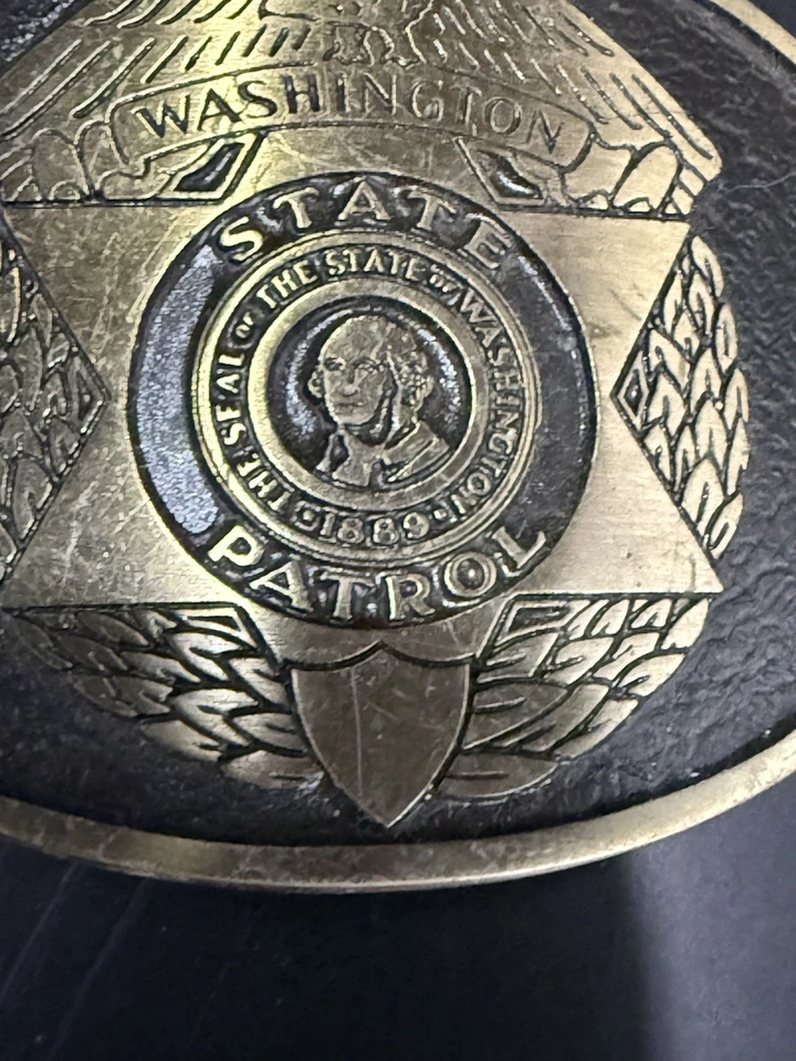 Hebilla de cinturón vintage de bronce macizo de policías de la Patrulla del Estado de Washington Foto 2 de 4