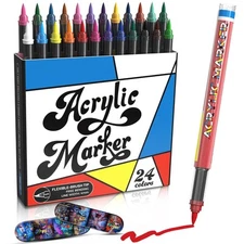 Acrylic Paint Markers, 24 Color Fine Tip Permanent Acrylic Paint Pens For Roc...