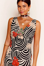 BNWT Rixo Sandrine Swirl Daisy Black Midi Dress Sz S PRP: £235