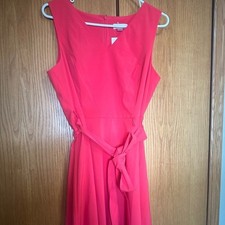Calvin Klein Coral V-neck Fit & Flare Dress with belt