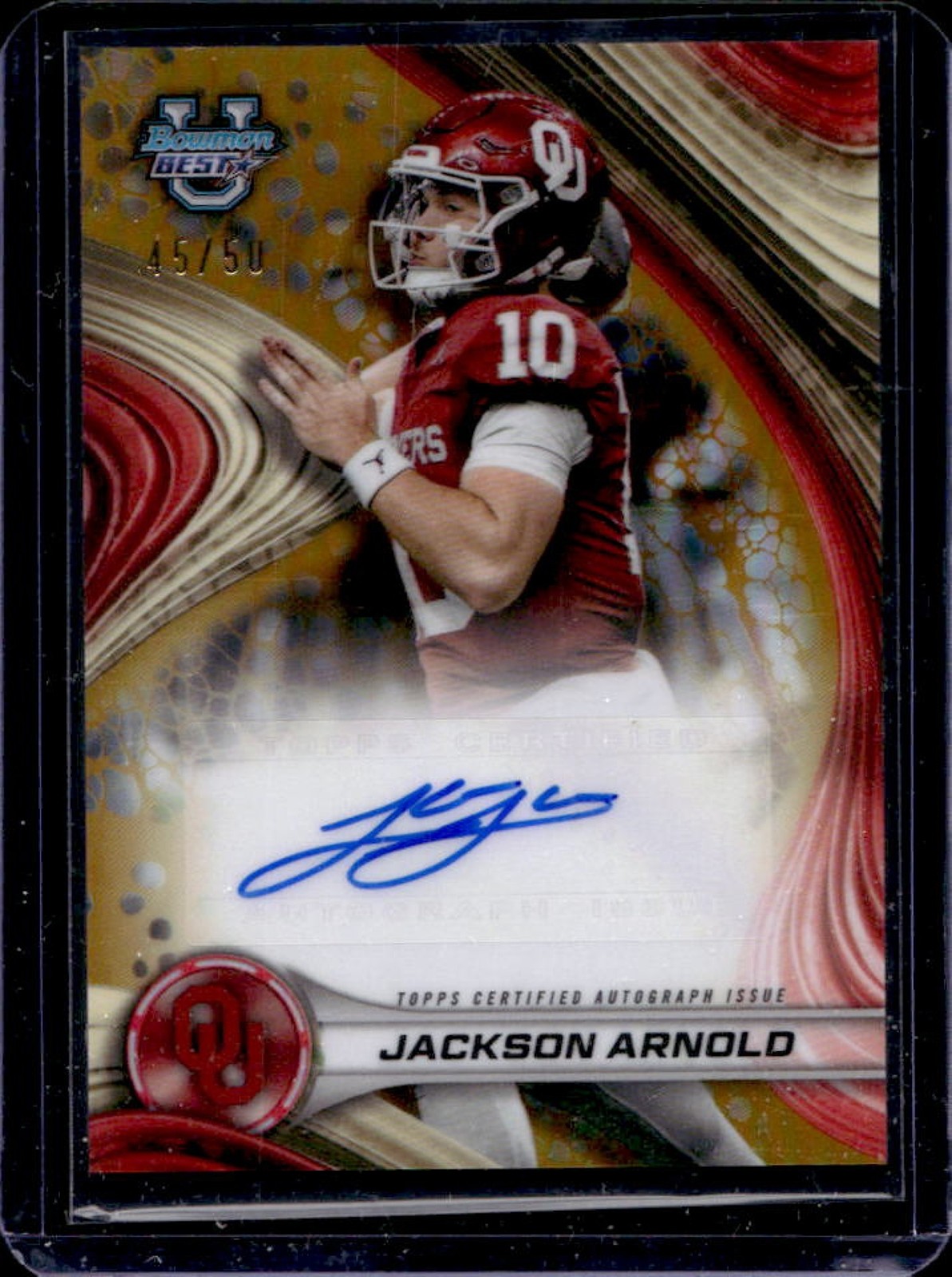 2024 Bowman Best U Jackson Arnold Auto Gold Refractor #45/50 Sooners