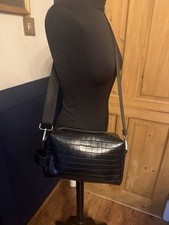 Zara Black Faux Leather Crossbody Bag Thick Strap Detail Medium Size Cute Bag