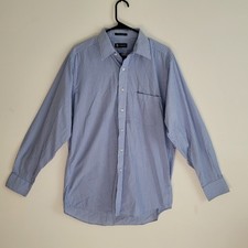 CHAPS Men's Blue White Striped Dress Shirt 15-15.5 34/35 Medium Wrinkle Free L/S