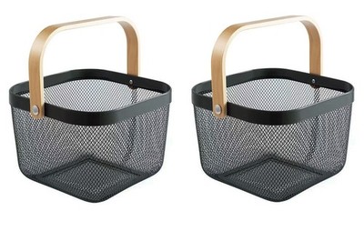2 Pack Metal Mesh Steel Basket, Storage Organizer Basket Multi-function Hangi...