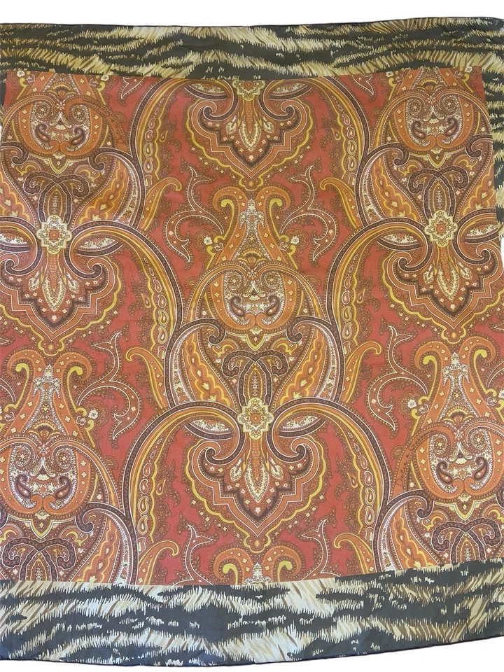 DOLCE & GABBANA Paisley Animal Print Chiffon Silk Scarf 26” x 26” Autumn Colors - Image 3 of 4