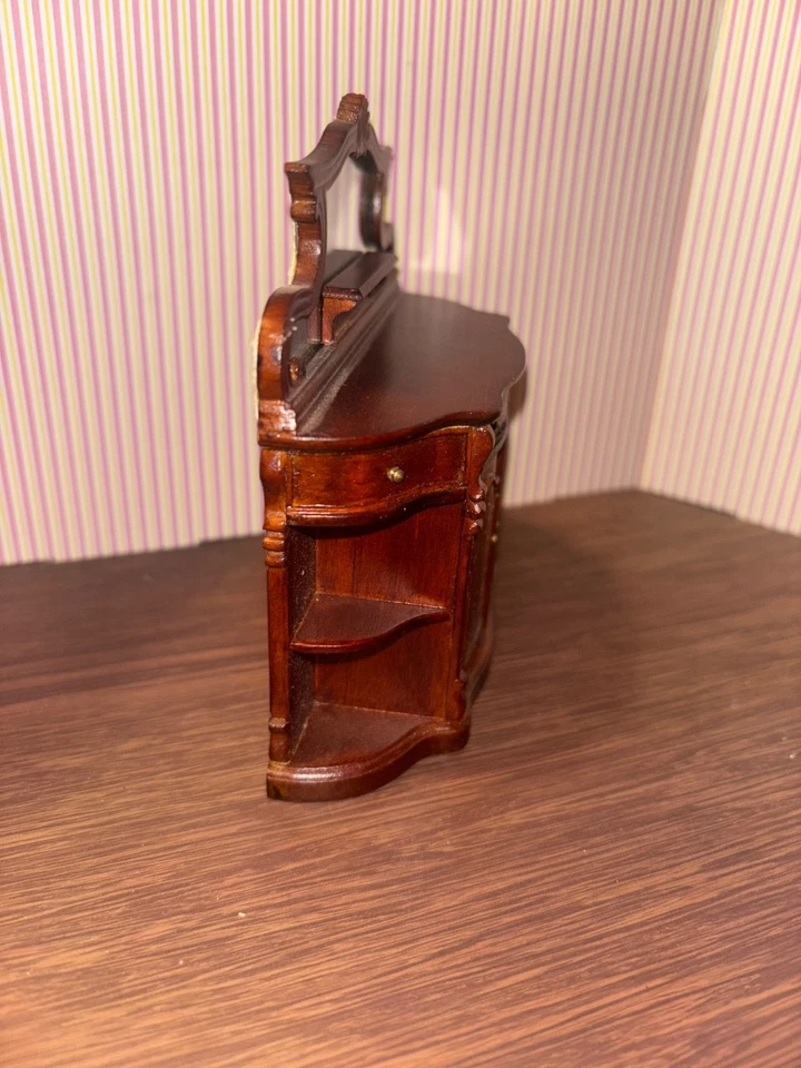 Casa de Muñecas Miniaturas Bespaq Caoba Aparador Hutch con Espejo, Escala 1:12 Foto 2 de 4