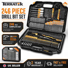 Terratek 246pc HSS Drill Bit Set Screwdriver Bits Storage Case Wood Metal DIY