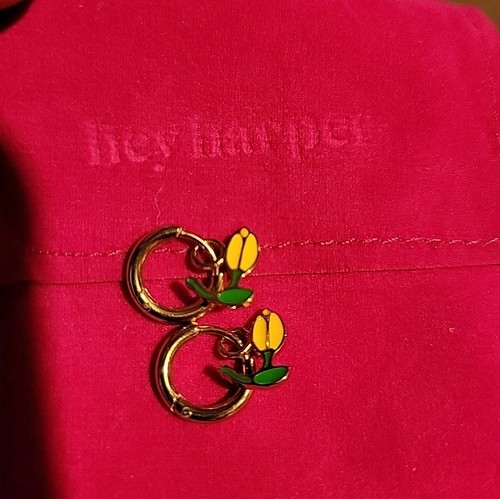 Hey Harper Huggies Yellow Tulip Earrings NEW