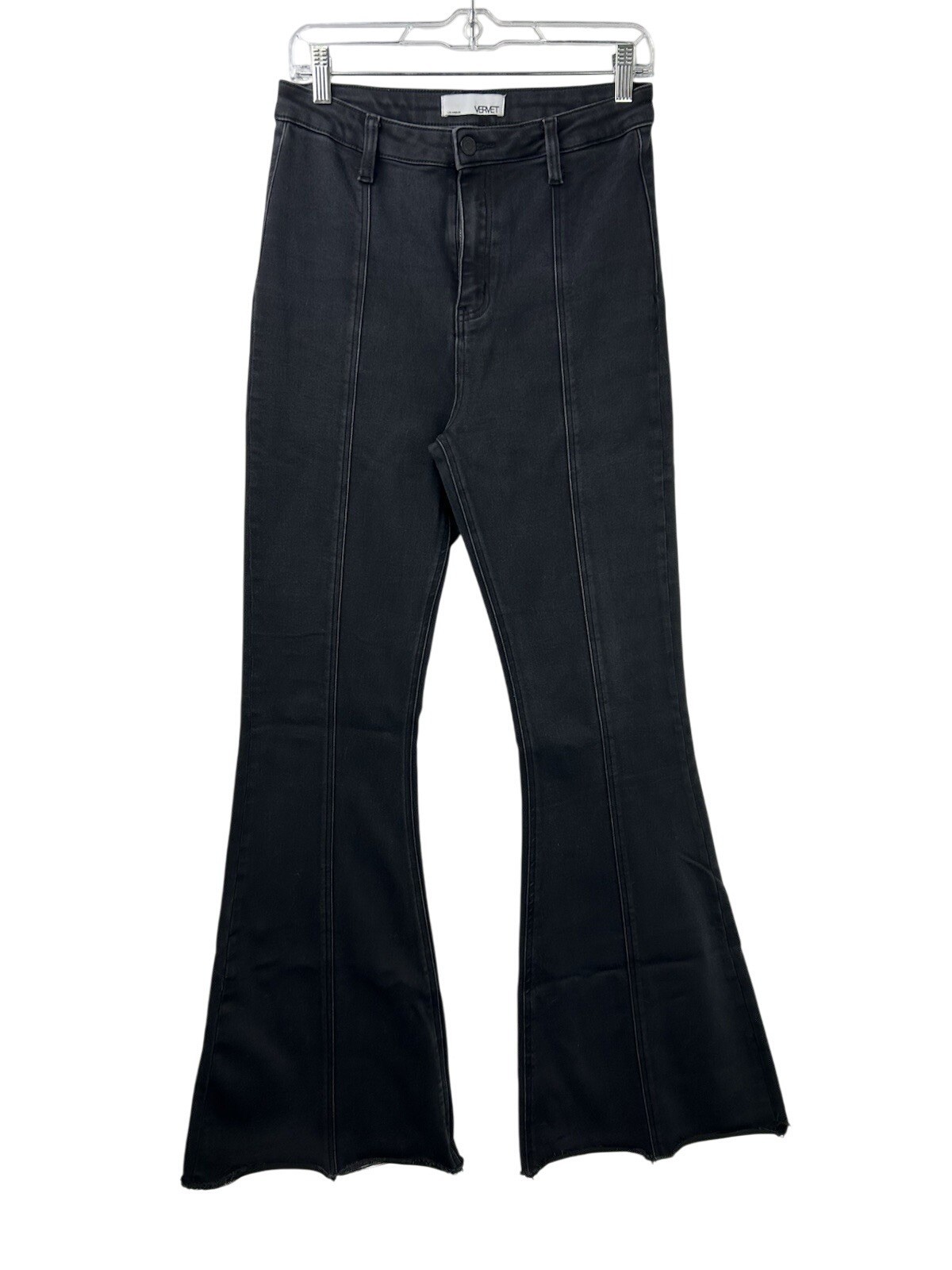 Vervet Women’s Size 29 High Rise Super Flare Leg Side Black Denim Jeans