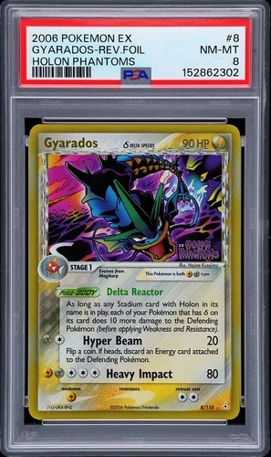2006 POKEMON EX HOLON PHANTOMS #8 GYARADOS-REVERSE FOIL PSA 8