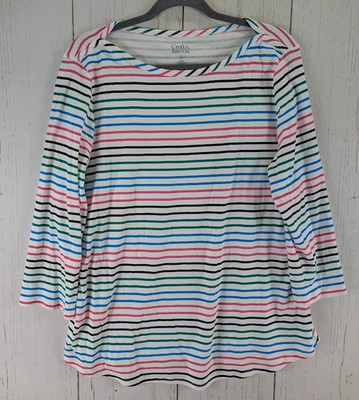 Croft Barrow Size XL Multicolor Stripe V Neck 3/4 Sleeve Womens Cotton Top