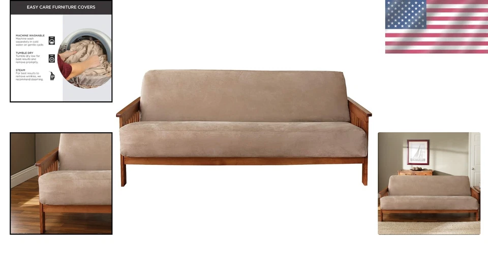 Funda Futón Gamuza Suave Taupe Lavable Cremallera Ajuste 54x75 Pulgadas Foto 2 de 4