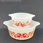 New ListingVNTG 2Pc Pyrex Friendship Pattern Round Nesting Casserole Dishes 473/475B No Lid