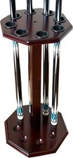 Freestanding Billiard Cue Rack, Pool Table Accessories Hold 8 Cues, Mahogany