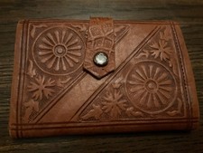 Vintage Hand Tooled Leather Bifold Wallet Floral Western Design 5  