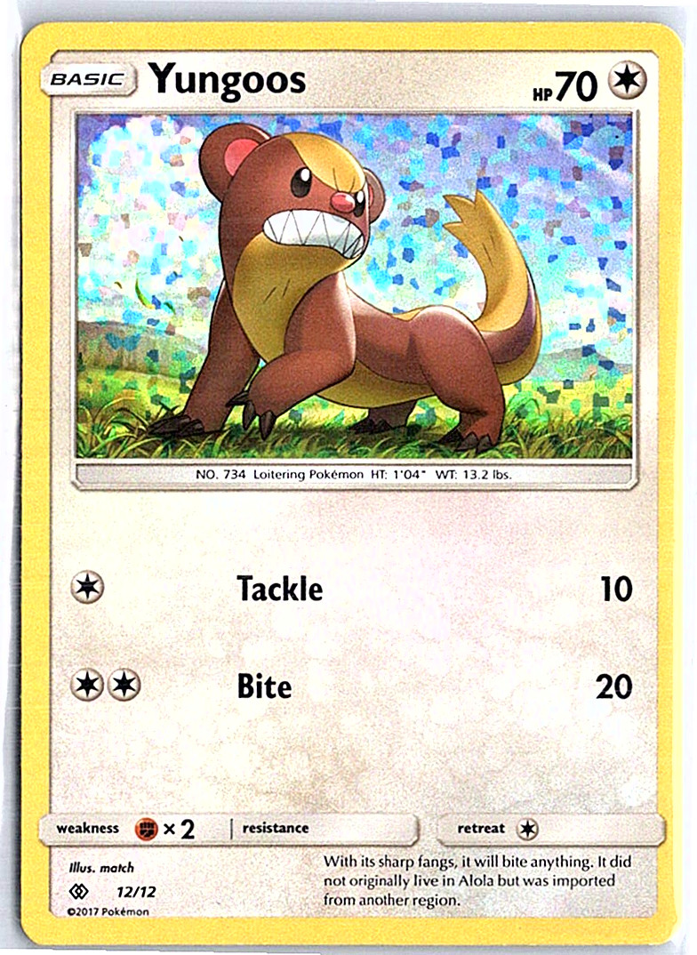YUNGOOS SUN & MOON SET POKEMON CARD 12/30 MP Holo