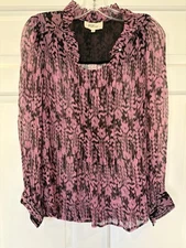 Etoile Isabel Marant Crinkled Silk Top Blouse Shirt Size 3 Pink Black