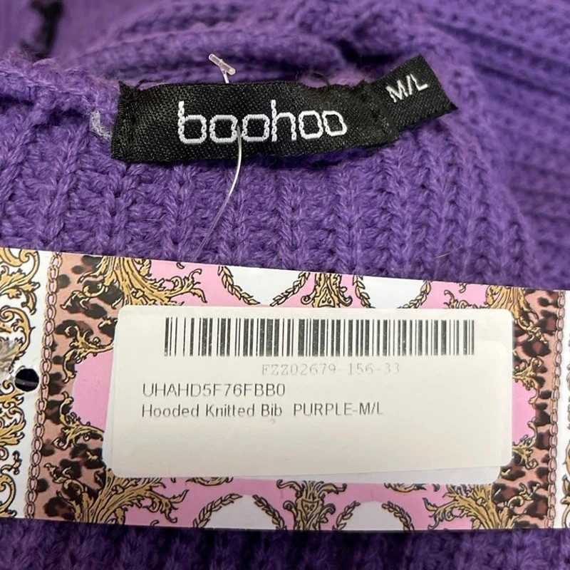 VETEMENTS NUOVO Boohoo Viola Maglia Bavaglino Felpa con Cappuccio Poncho Maglione Top Taglia M L