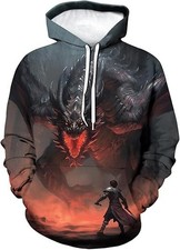 3D Lava Dragon Battle Hoodie Epic Fantasy Pullover Sweatshirt Unisex
