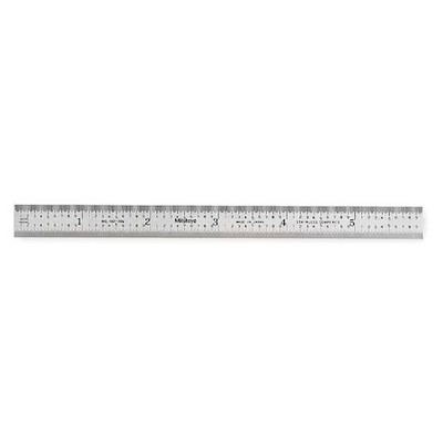 Mitutoyo 182-206 Steel Rule, Rigid, 6In, 50/100Ths/0.5/1Mm