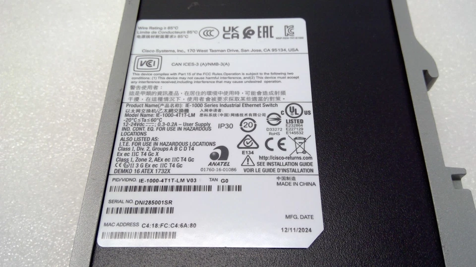 Cisco IE-1000-4T1T-LM 5-Port 10/100 Mbps Ethernet Managed Switch - Image 4 of 4