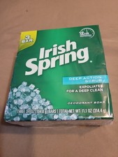 Irish Spring Deep Action Scrub Exfoliates Deodorant Soap Three 3.7 oz Bars New