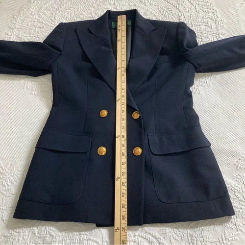 Ralph Lauren Vintage 90s navy blue blazer preppy worsted wool gold buttons 2P - Picture 9 of 12
