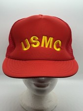 Vintage United States Marine Corps USMC Snapback Trucker Hat Cap Red Military