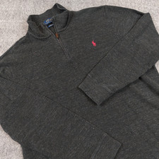 Polo Ralph Lauren Mens Large Estate Rib Quarter Zip Pullover Sweater Black