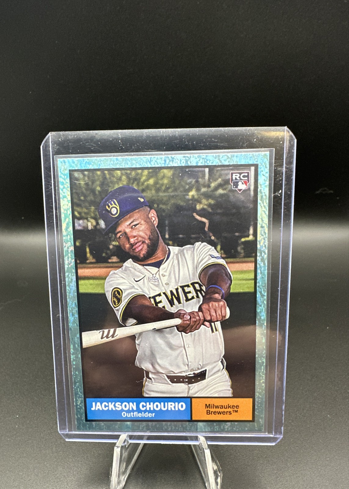 2024 Topps Archives , 1961 Topps Jackson Chourio #44 Aqua Sparkle Foilboard /75