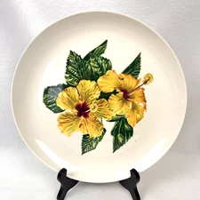 Vintage Santa Anita Ware Flowers of Hawaii Yellow Hibiscus Platter 12"