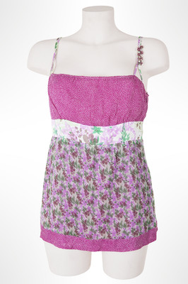 Liu Jo Top Seide Blumen Rosa Lila Schmuck Strass Y2K Romantisch Damen L