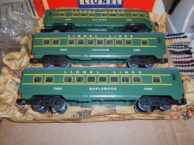 LIONEL 2400, 2401, 2402 GREEN MAPLEWOOD, HILLSIDE AND CHATMAN WITH FREE SET BOX