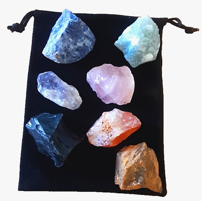Natural Raw Crystals with Velvet Bag  Reiki Unique Gift  7 Different Pieces