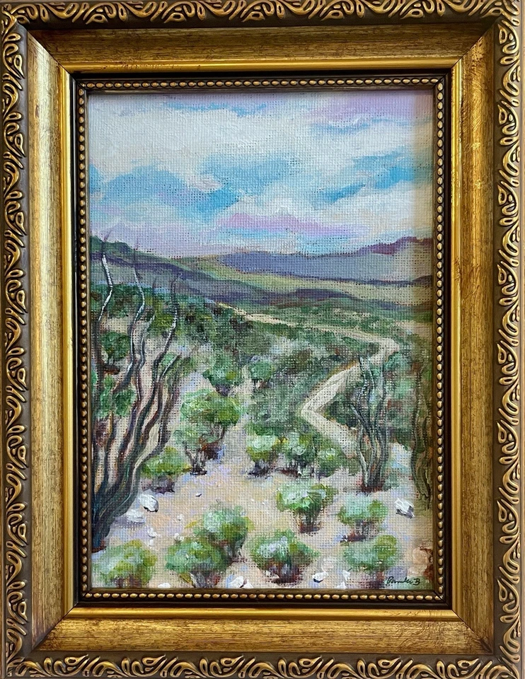 Pintura del sendero del desierto del suroeste de Texas - Arte paisajístico original de Big Bend Ranch Foto 3 de 4