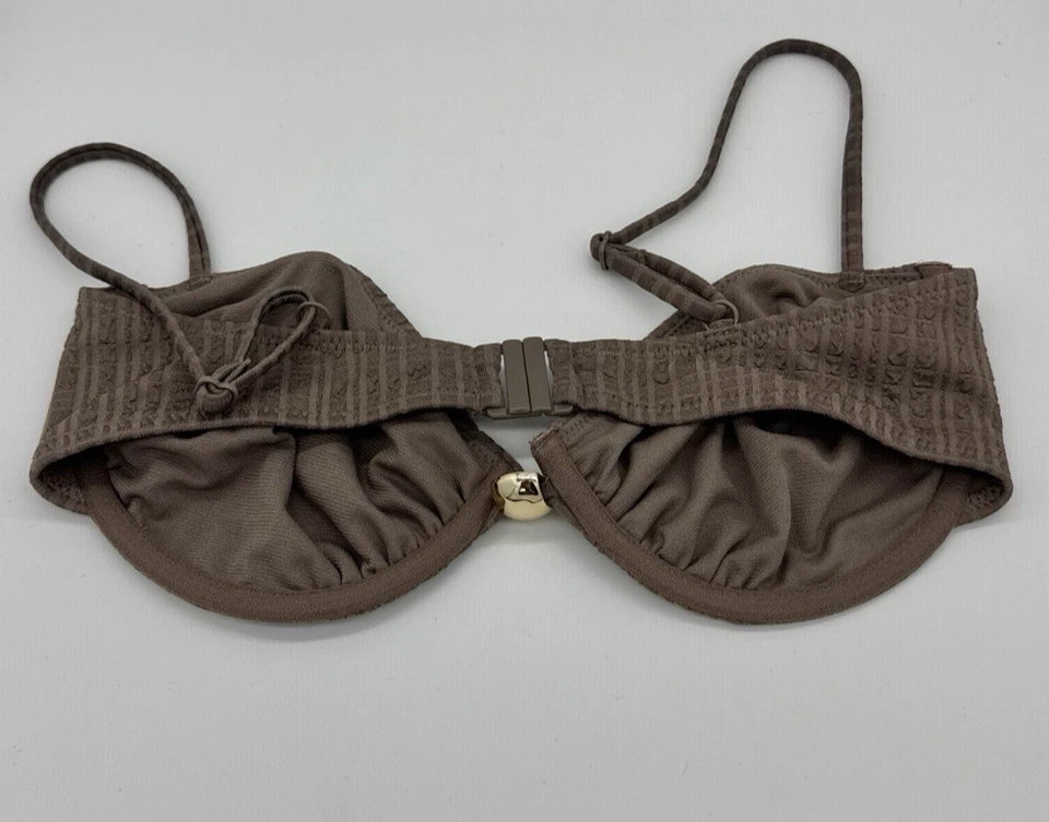 Top de bikini con aros Taylor Design de ASOS con ribete de cuentas doradas en marrón talla 34D nuevo con etiquetas Foto 4 de 4