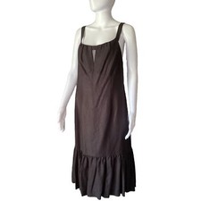 MICHAEL Michael Kors Linen MidiDress Black Sz 10 Key Hole Front Lined Sleeveless