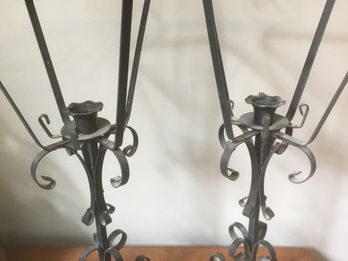 Vintage PR WROUGHT IRON Lantern Style Candle Holders 21” SPANISH GOTHIC handmade - Picture 4 of 10